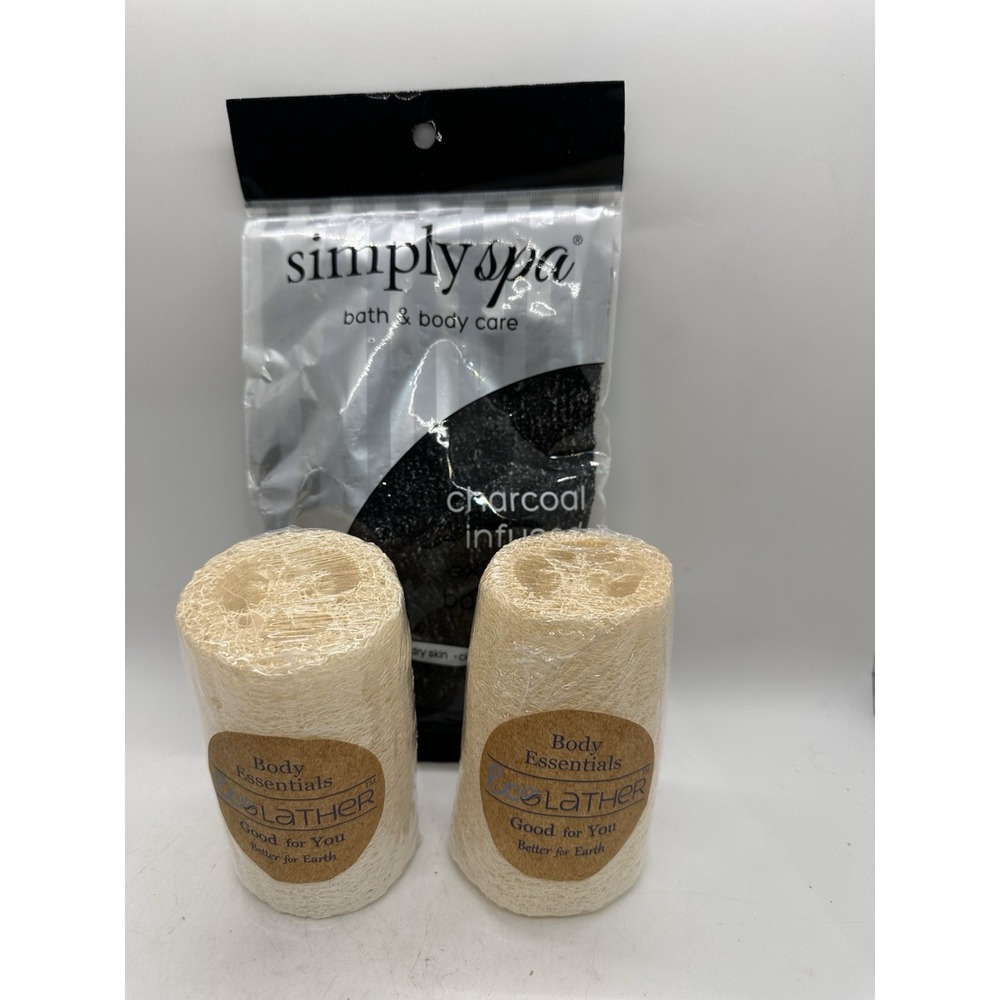 Bath Spa Bundle Loofah Set Charcoal Exfoliating Glove 2 Natural Loofahs New
